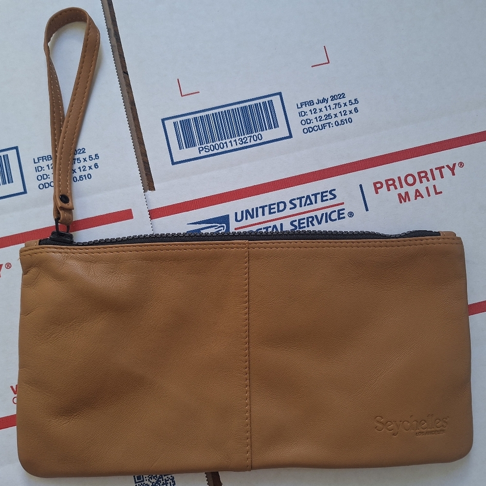 Seychelles Camel Leather Wristlet